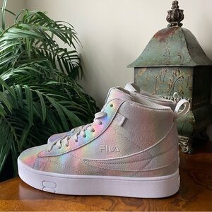 FILA Gennaio Prism Suede Metallic Silver/ Pink / White High Top Sneakers